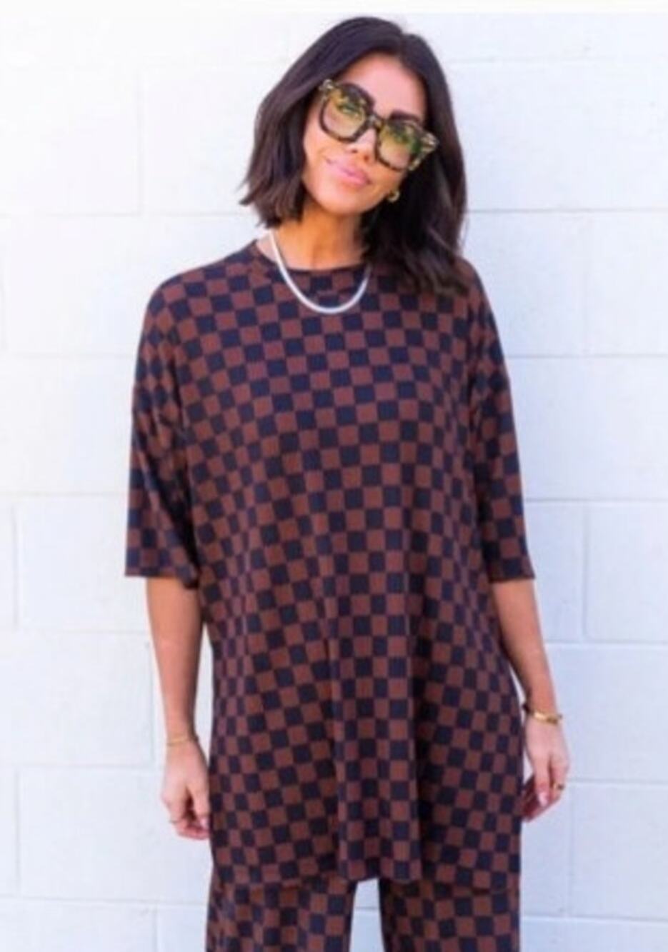 NEW! Dressed in LALA 'Lex' Ribbed Oversize T-Shirt in MOCHA/BLACK (S)